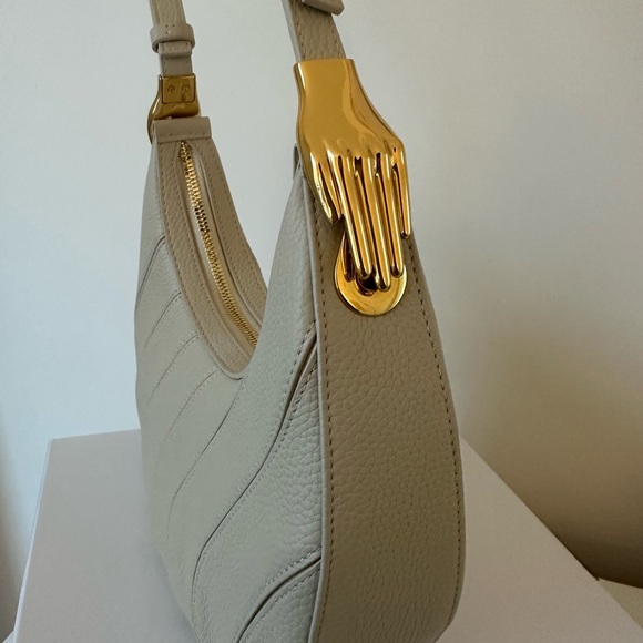 Zornna Luna Leather Half Moon Shoulder Bag in Beige Pebbled Leather - Picture 3 of 9
